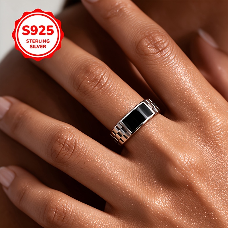 925 Silver Drip-Enamel Checkerboard Adjustable Ring